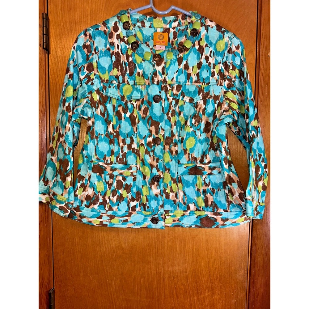 Ruby Road‎ Jacket Brown Blue Green Snap Up Size 6 Casual Dress Blazer